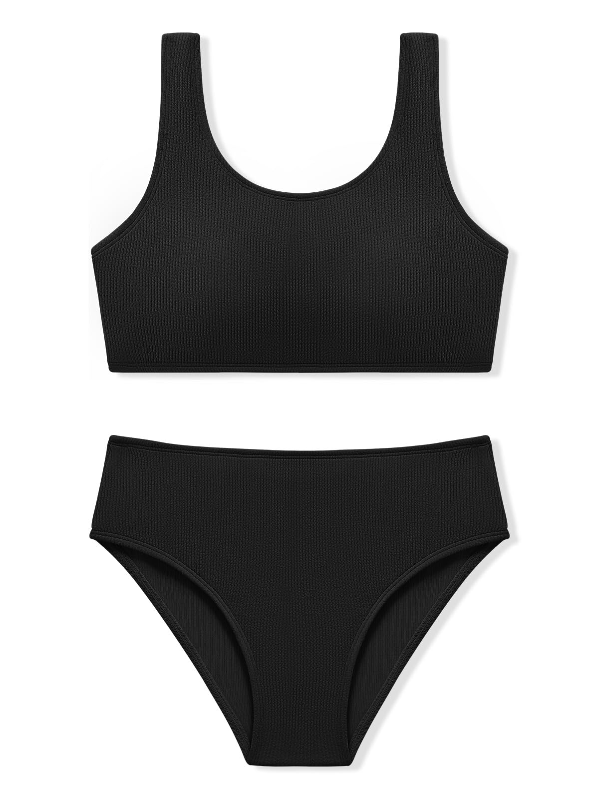 Photo 1 of URMAGIC Girls Two Piece Swimsuits Ribbed Bikini Sets Swimming Bathing Suit Beach Sport Athletic Teen Girls Swimwear Black