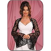 GORAIS Womens Lace Bolero Shrugs Black Long Sleeve Jacket Formal Prom Open Front Crop Top for Evening Dresses