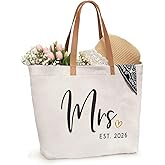 ELEGANTPARK Mrs Gifts for Bride 2026 - Large Canvas Wedding Tote Bag with Zipper, Bridal Shower Gift for Bride to Be, Bachelorette Party Honeymoon Beach Bag