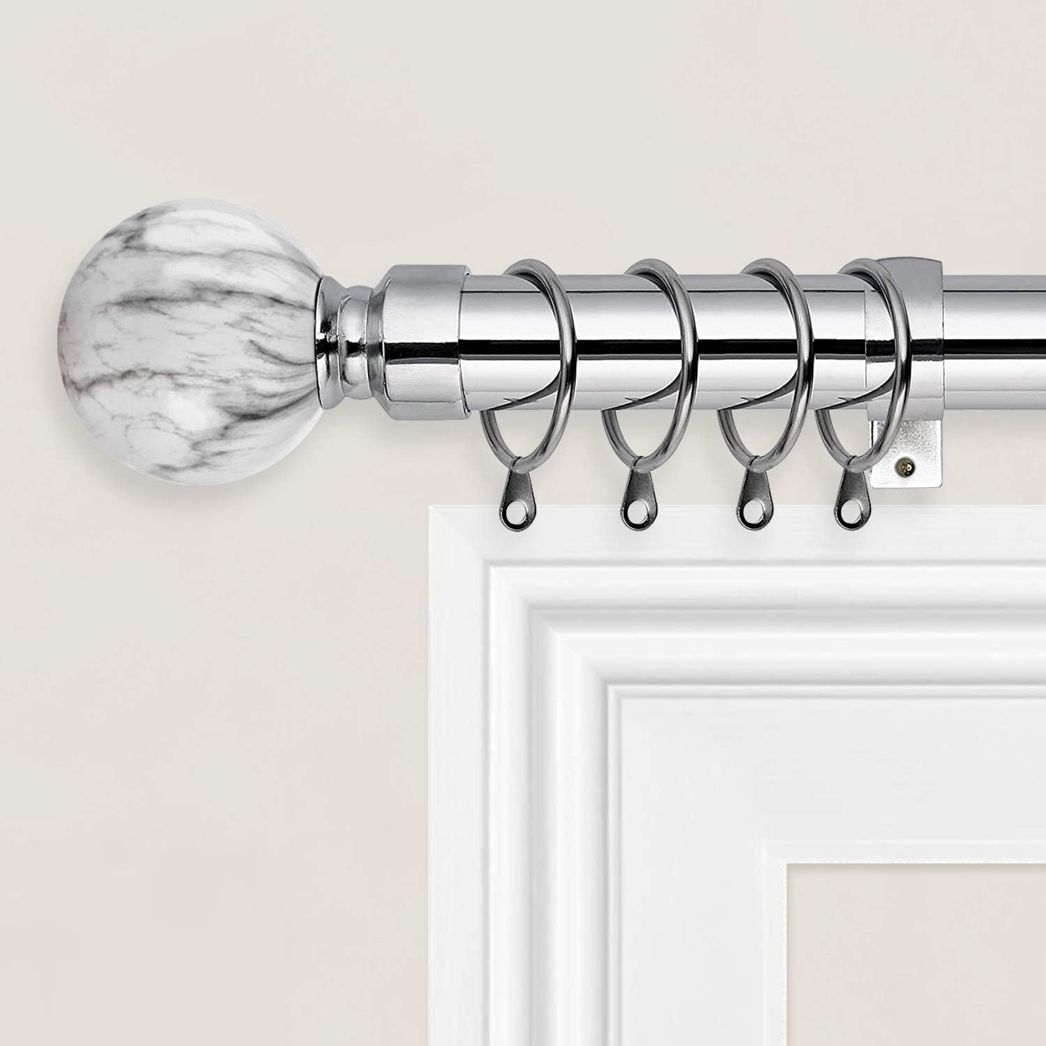 Oxford Homeware Curtain Pole Extendable (Chrome, 70-120 Cm, 28-48 Inches) - Includes Marble Ball Finials, Rings, Brackets & Fittings Set