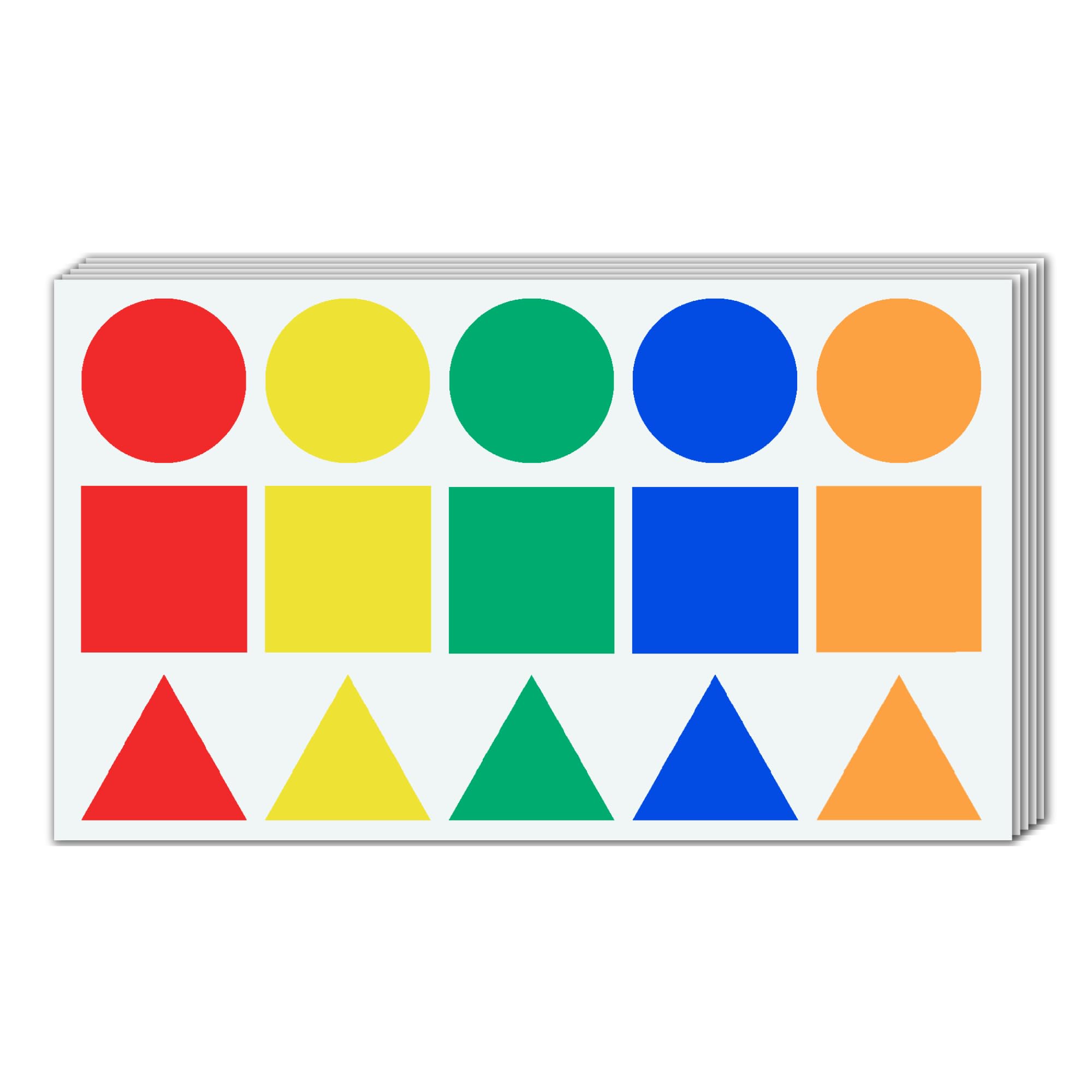 225 Pieces, 5 cm - Large Coloured Shape Stickers, Colour Coded Sticky Labels - 3 Shapes, 5 Colours