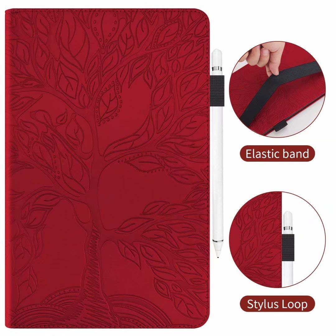 For HD 10 & 10 Plus(11th Generation, 2021) Case, PU Leather Case Stand Function Folip Flip Cover Wallet Card Slot Case with Pen Holder Protective Tablet Case redred