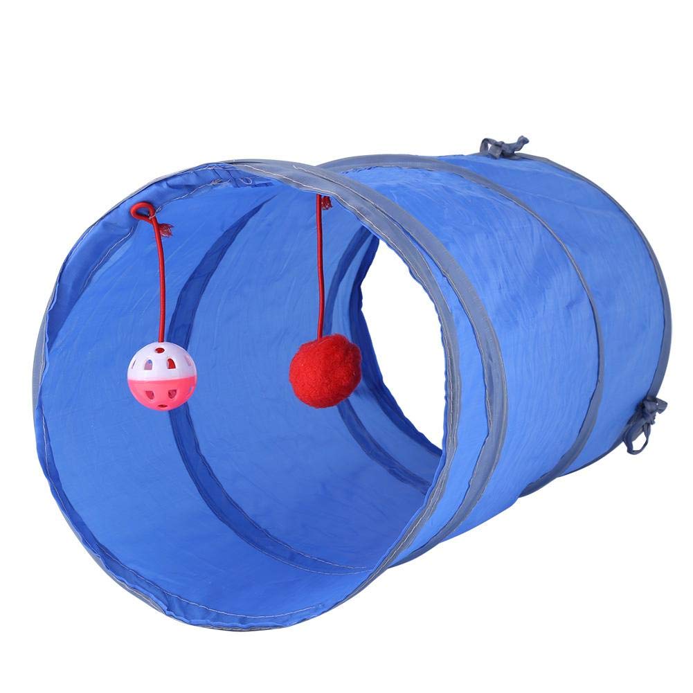 Funny Cat Tunnel Toy Premium Kitty Cat Tunnel Tube Toy Fun Kitty Tunnel for Playing Hiding Game with Plush Ball[Blue]