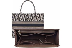 LOUKAYCCI Purse Insert Organizer for dior book tote Large Bag Insert Premium Purse Felt Insert Multiple Pockets (Brown, X-Large)