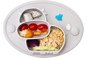 LINOWOS Silicone Divided Toddler Plates - Portable Non Slip Suction Plates Placemat for Children Babies and Kids BPA Free Baby Dinner Plate Bowl
