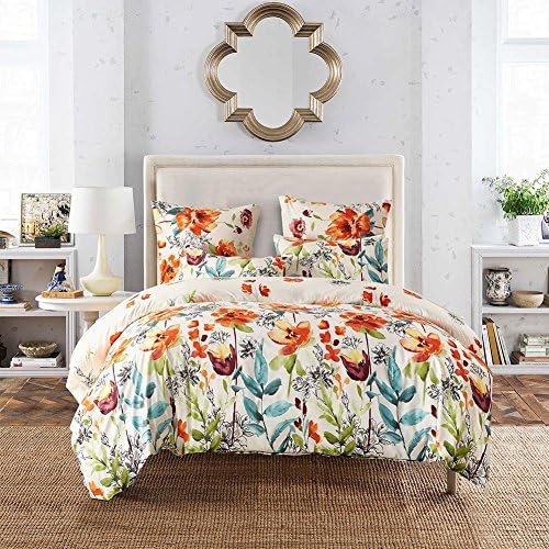 DuShow Tencel Lyocell Cotton Flower Pattern Duvet Cover Set - 3-Piece Ultra Soft Double Brushed Microfiber Printed Quilt with Pillows(plant,King)