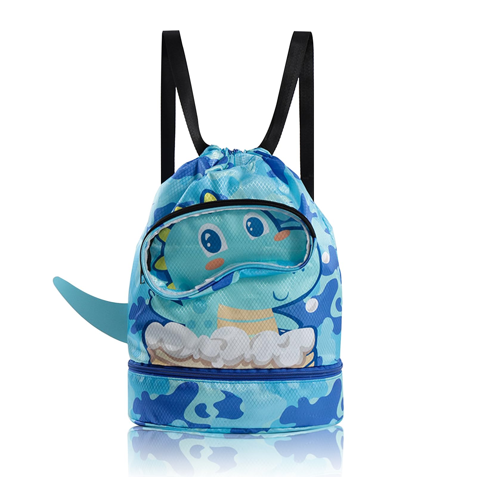 AffeGifts Drawstring Kids Swimming Bag, Waterproof Swim Bag with Dry-Wet Separation, Beach Backpack for Boys (Blue)
