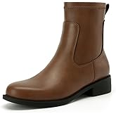 Athlefit Women's Ankle Boots Chunky Low Heel Fashion Round Toe Side Zipper Short Chelsea Boots