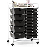 Giantex 15 Drawer Rolling Storage Cart Tools Scrapbook Paper Office School Organizer, Black