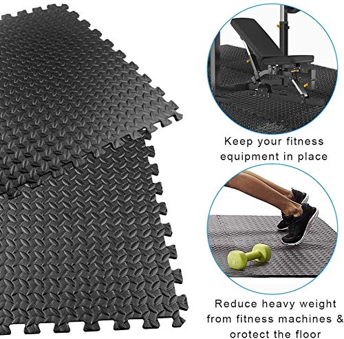 StillCool Puzzle Exercise Floor Mat, EVA Interlocking Foam Tiles Exercise Equipment Mat with Border - for Gyms, Yoga, Outdoor, Kids (E. 20 Square Feet (20 Tiles) - Black)