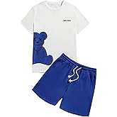 GORGLITTER Men's Letter Graphic Print T Shirts Short Sleeve Top & Shorts Casual Two Piece Sets
