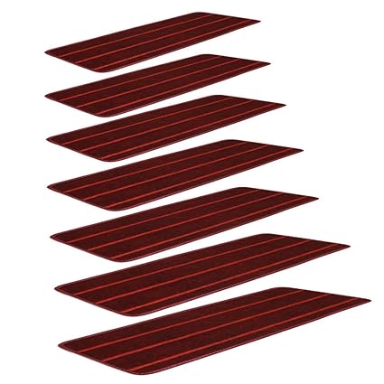 SLB Works Polypropylene Fiber Stair Tread Carpet Solid Dark Red, with Self-Adhesive Side Nylon Buckle Mounting, Non-Slip Carpets 9.4 L x 25.6 W, Stairs Treads Mats, Set of 7