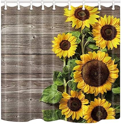 JOOCAR Cortina de ducha de diseño, diseño de girasoles con motivos