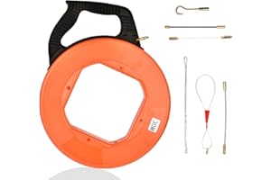 100Ft/30m Fiberglass Fish Tape with 6 Adapters Retractable Wire Fish Tape Reel Pulling Electrical Fish Tape for Heavy Duty Pu