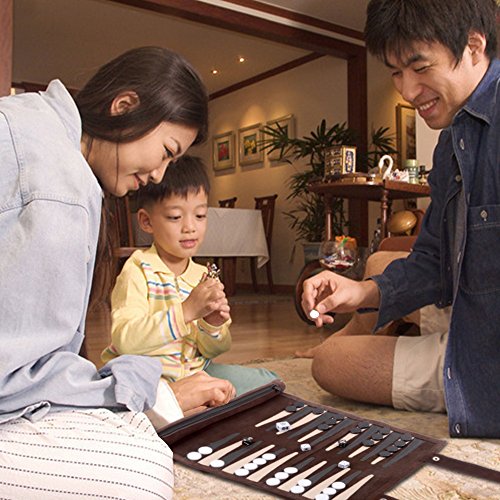 leather backgammon set travel board game (brown)