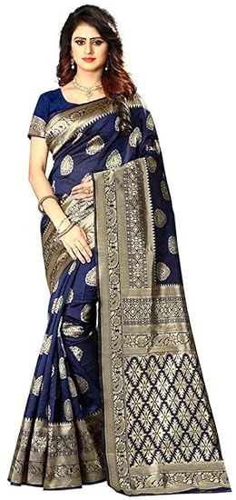 Shoppershopee Kanjivaram Banarasi Silk Saree Blue (Set of 2)