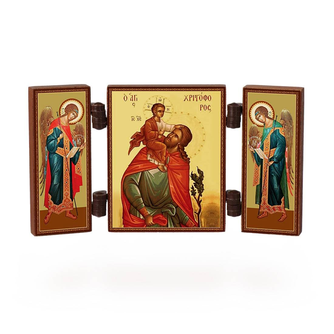 NKlaus - Saint Christopher - Christian icon triptych - Svyatoj Hristofor - travel altar wood 36180 — image 1