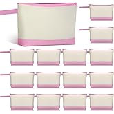 Silkfly 15 Pcs Cotton Canvas Makeup Bags Canvas Cosmetic Zipper 10.2 x 5.5 x 2 Inches Blank DIY Pouch Bag Bulk with Bottom Pencil Case Travel Toiletry Pouch for Women (Beige and Pink)
