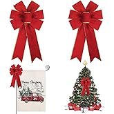 Hying 2-Piece Christmas Bows - Red Velvet Wreath Bows for Xmas Decor with Gold Edge, Suitable for Front Door, Indoor/Outdoor, Wall, Tree Toppers & Decorations