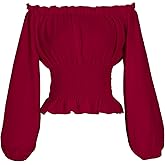 Womens Renaissance Blouse Peasant Off Shoulder Tops Pirate Long Sleeve Peasant Blouse