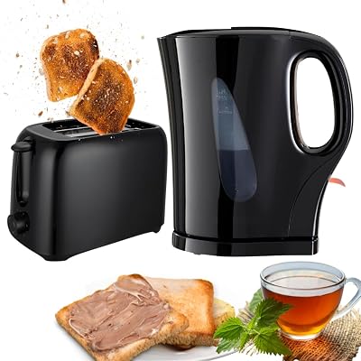 Trendi Electric Kettle & 2 Slice Toaster Kitchen Combo Set 2200W 1.7L Black