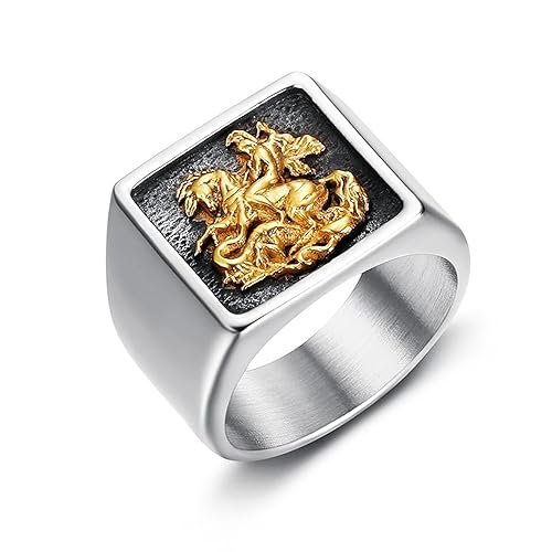 MIVEIVIA Dragon Knights Worrior Square Ring for men Paladin 3D - Main Image
