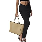 LYANER Women's High Waist Ruched Split Solid Pencil Long Maxi Skirt with Flap Pockets Black X-Large