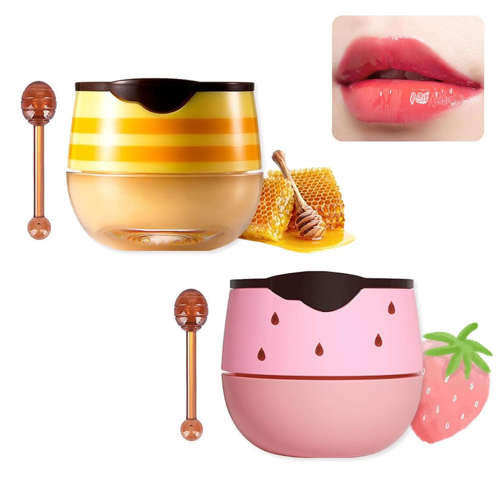 Niksultant Strawberry Lip Mask & Honey Lip Balm Set - Moisturizing, Repair, Lighten Dark Lips