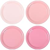 AimFun Gradient Pink Paper Plates 9 Inch Disposable Round Dinner Plates for Coquette Birthday Wedding Baby Bridal Shower Bow Christmas Party Supplies (24, Pink)