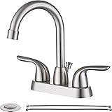 SOKA 2 Handle Bathroom Faucet Brushed Nickel, 4 Inch Brushed Nickel Bathroom Sink Faucet Centerset with Drain Assembly and Su