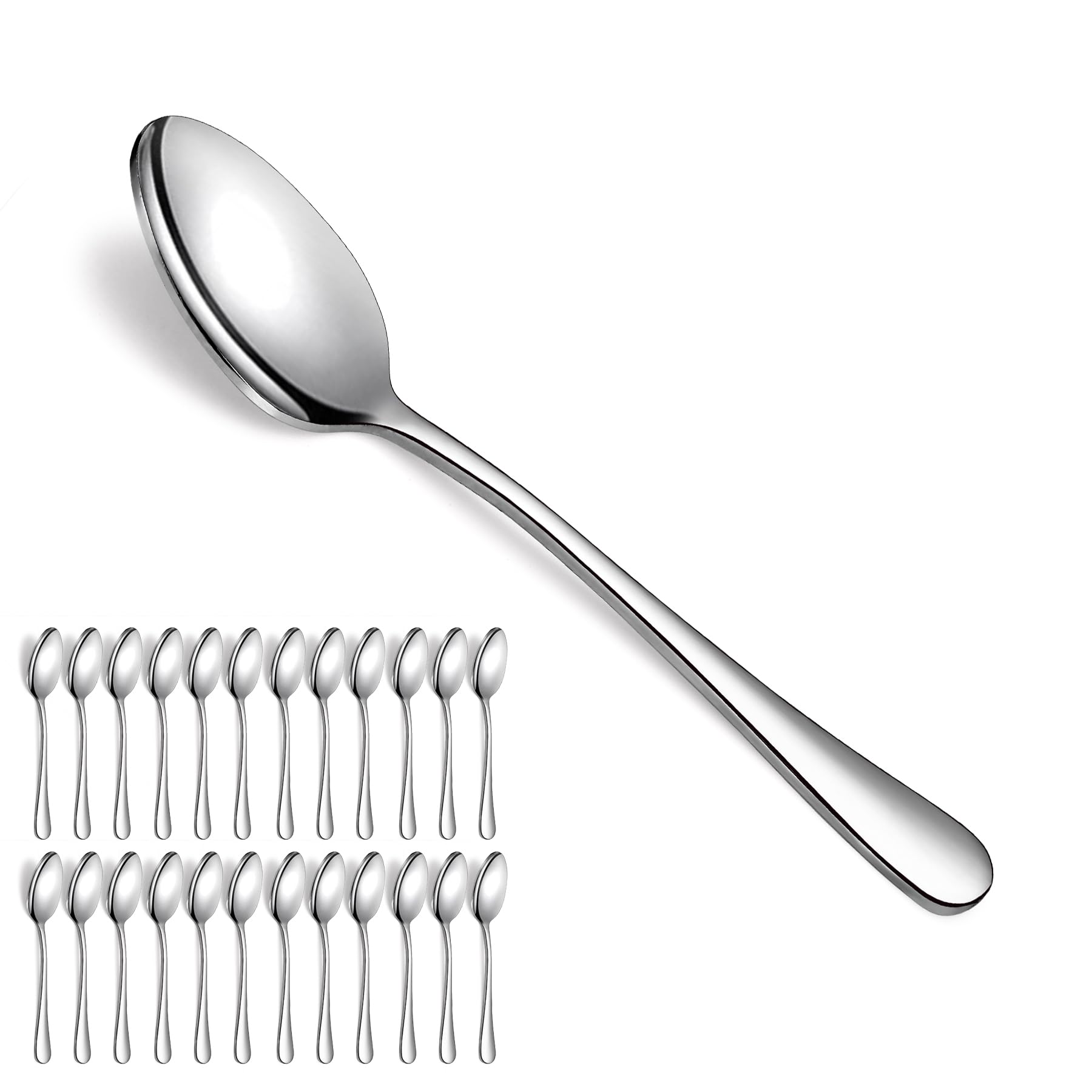 Evanda Dinner Spoons 24 Pieces, Stainless Steel 18.5cm Spoons, Dessert Spoons, Table Spoon, Soup Spoons, Easy To Clean, Dishwasher Safe