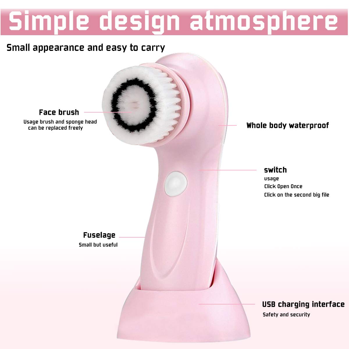 Gackoko Facial Cleansing Brush- Latest advanced cleasing Technology & 3 Brush Heads-USB Rechargeable Electric Rotating Face- IPX7 Waterproof-Advanced Face Spa System for Exfoliating Deep clease (Pink): Beauty
