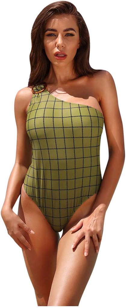 Fashion Women One Shoulder Ring Bikini Push-Up Pad One-Piece Bathing Swimwear