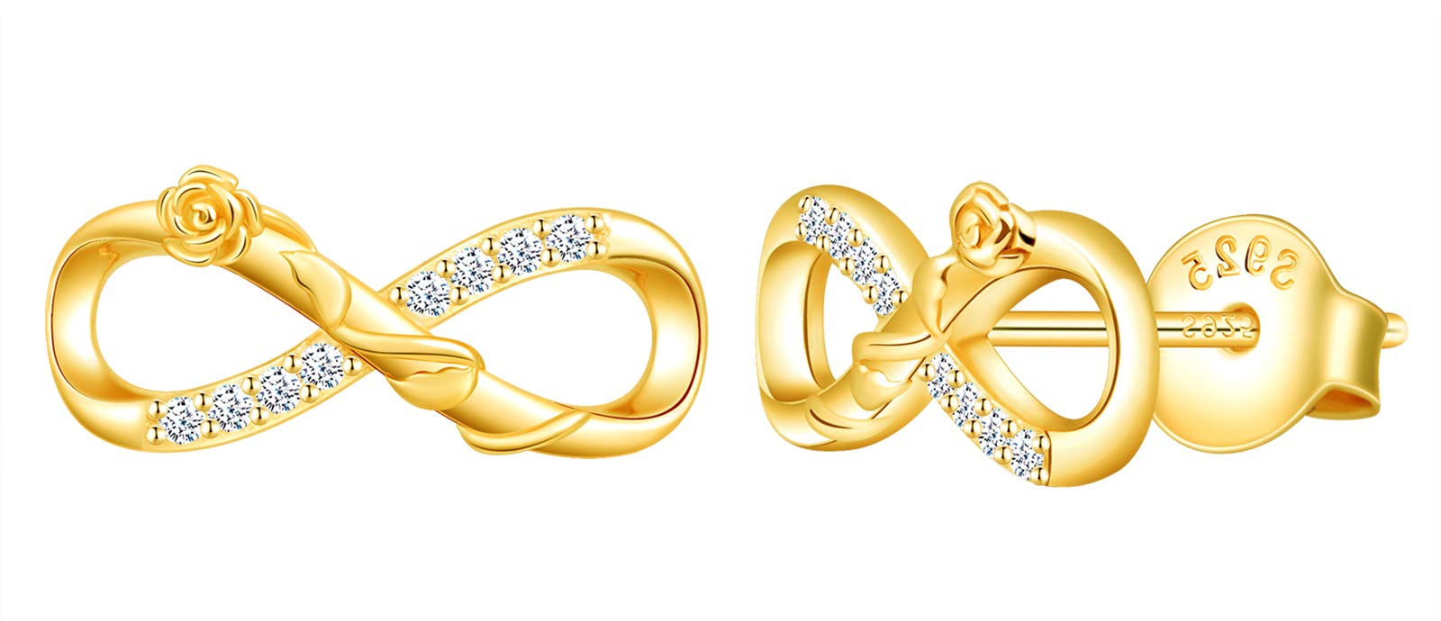 MicLee Woman's girl's Earrings studs, 925 Sterling silver rose earrings, Mini infinity symbol earrings studs, Inlaid zircon, gold