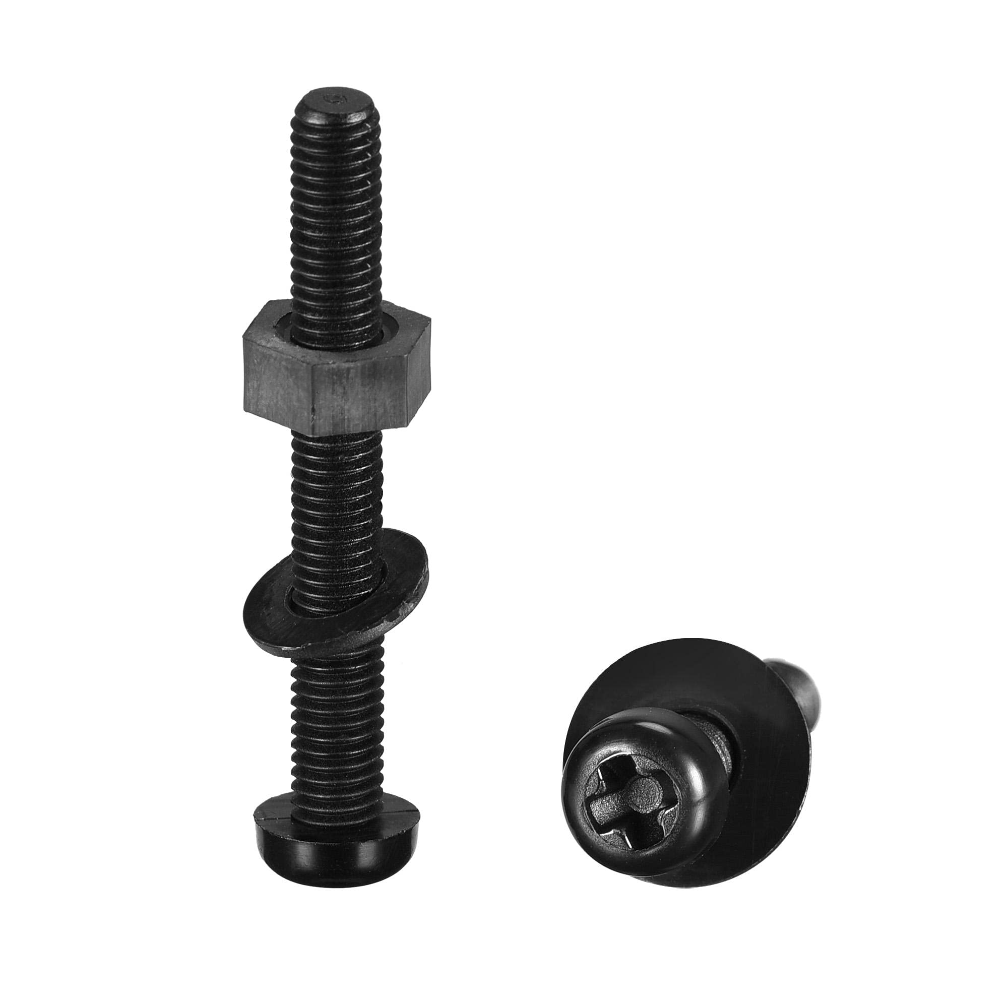 sourcing map Nylon Screw Nut Washer Assortment Kit, M5x40mm Round Head Machine Screw Bolt Nuts Flat Washers Black 50 Set