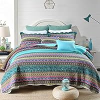 NEWLAKE Striped Jacquard Style Cotton 3-Piece Patchwork Bedspread Quilt Sets, Queen Size