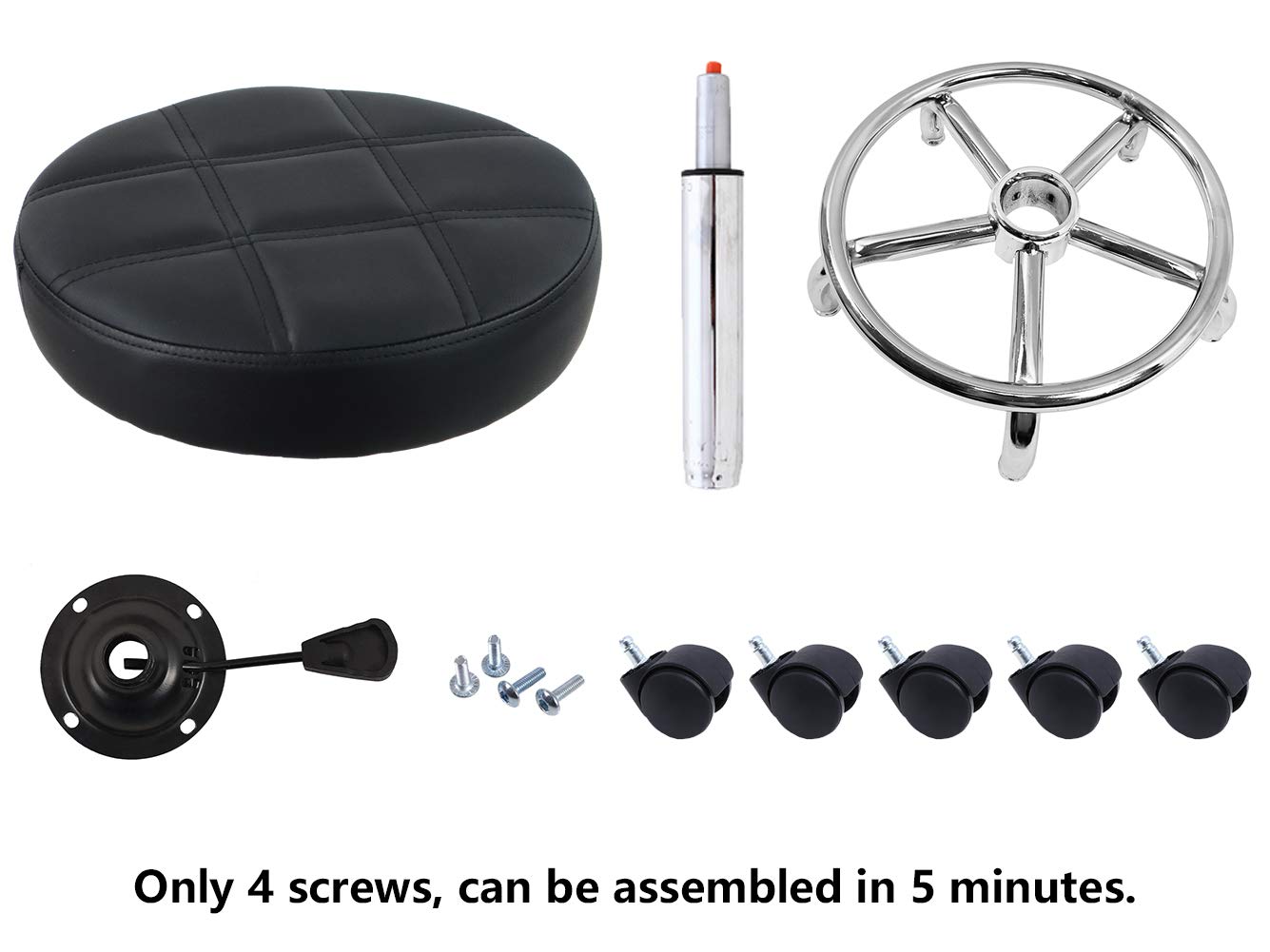 KKTONER Round Rolling Stool Chair PU Leather Height Adjustable Swivel Drafting Work SPA Shop Medical Salon Stools with Wheels Office Chair Small (Black): Kitchen & Dining
