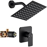 Black Shower Faucet Single Function Trim Kit with Rough-in Valve Set Bath Rainfall Shower System 8inch Square Stainless Steel Metal Shower Head