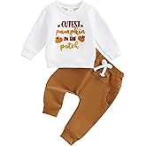 Toddler Baby Boy Fall Winter Clothes Funny Letter Long Sleeve Sweatshirt and Pants Set 2 Piece Sweatsuit Outfit ( Cutest pumpkin in the patch white, 2-3T)