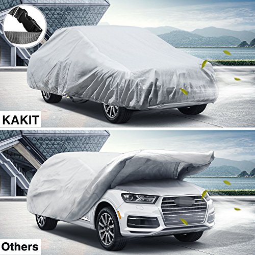 KAKIT Car Cover for Sedan Outdoor, Auto Vehicle Cover Univelsal Fit Windproof/UV Resistant/Waterproof/Dustproof, Free Windproof Ribbon & Anti-Theft Lock,Fits 185" - 199"