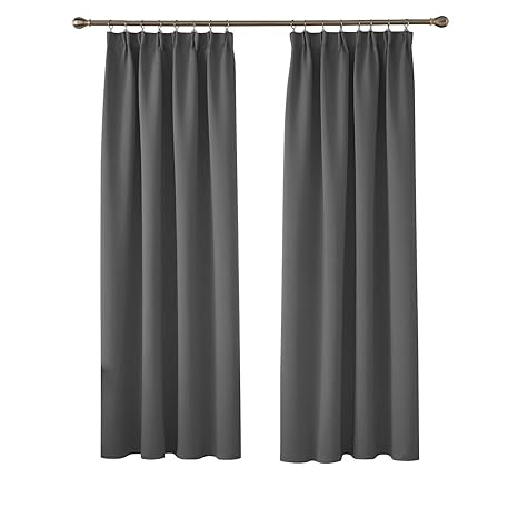 Deconovo Gardinen Blickdicht Kräuselband Gardinen Wohnzimmer Vorhang Verdunkelung 175x140 cm Dunkelgrau 2er Set