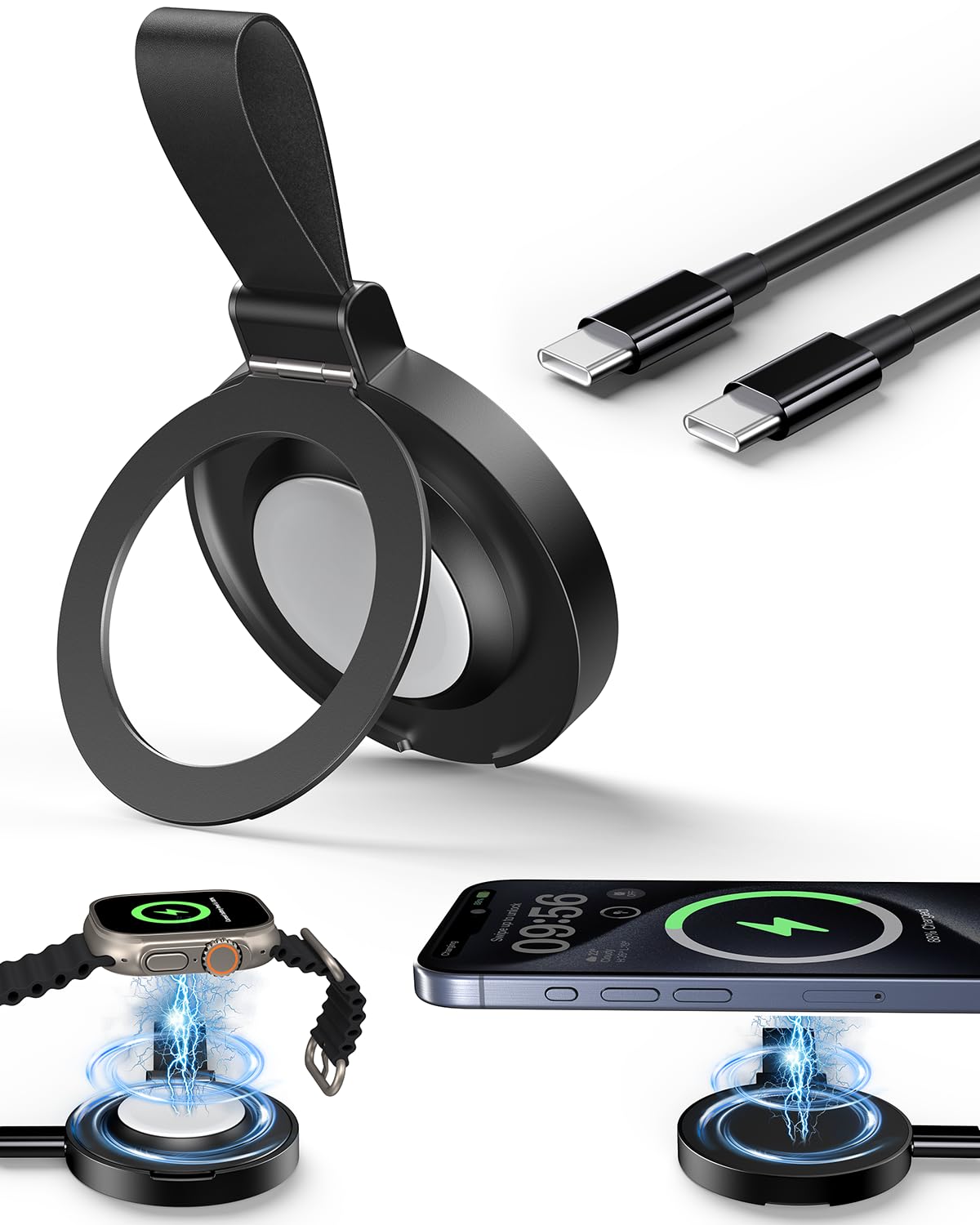Photo 1 of Meifigno 2 in 1 Magnetic Wireless Charger for iPhone & Apple Watch with Kickstand, Compatible with MagSafe, Fast Charging Pad with USB C Cable Designed for iPhone 17/16/15/14/13/12 Series, iWatch