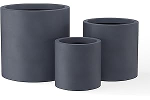 Kante 9.8",12.6",15.7" Dia Round Concrete Planter Set of 3, Modern Style Large Cylindrical Plant Pot with Drainage Hole and Rubber Plug for Indoor Outdoor Patio, Charcoal