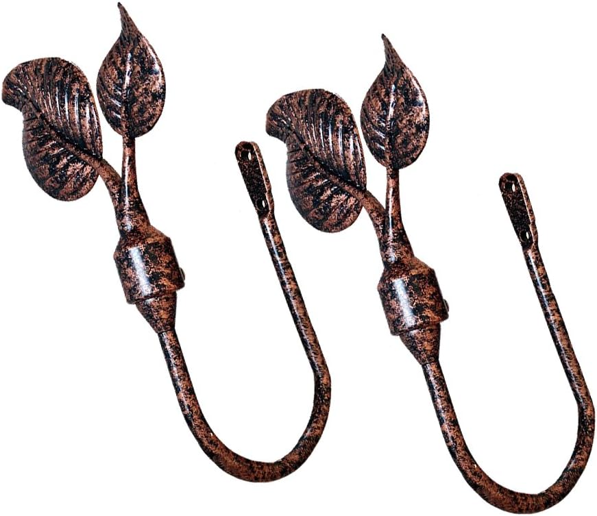 CHICTIE European Vintage Polished Classic Curtain Holdbacks Decorative Wall Hooks Hanger for Drapes Linen Holder Window Treatment Hardware,Set of 2 (Mulberry Leaves Copper): Home & Kitchen