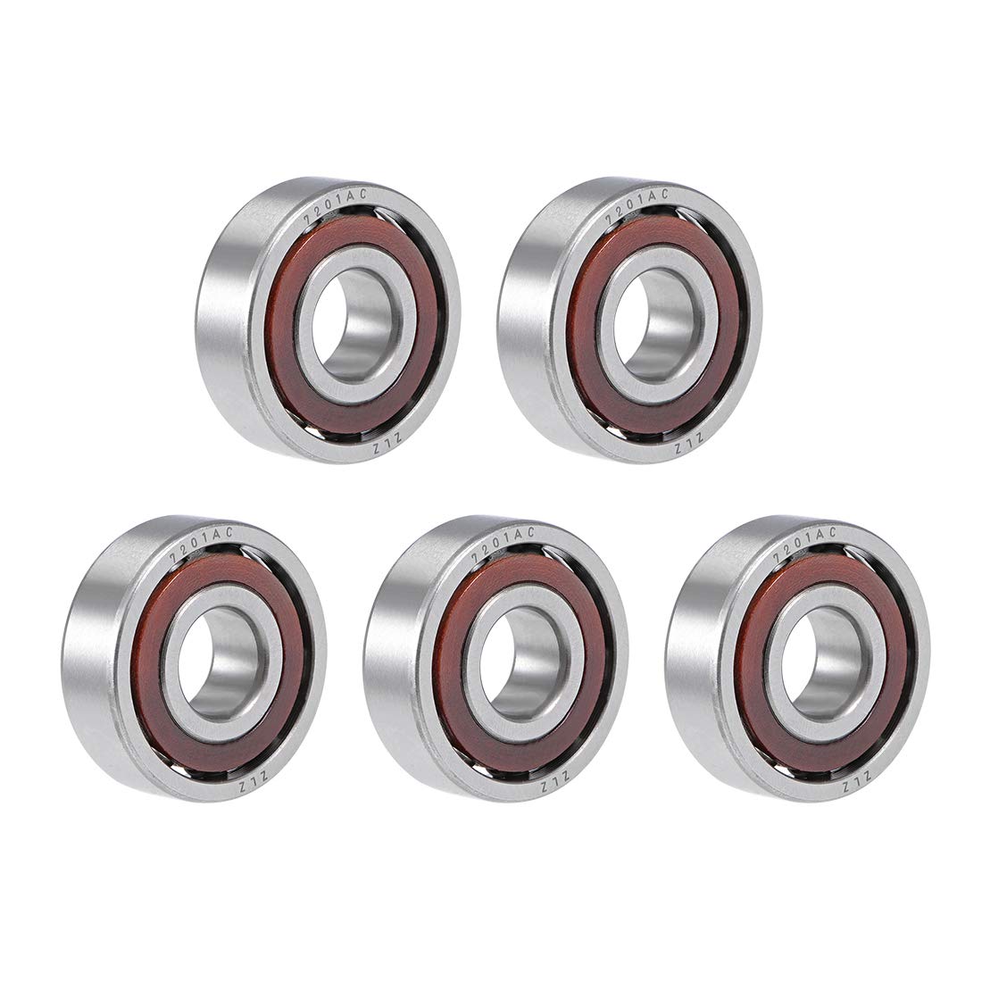 uxcell 7201AC Angular Contact Ball Bearing 12x32x10mm, Single Row, Open, 25° Contact Angle 5pcs