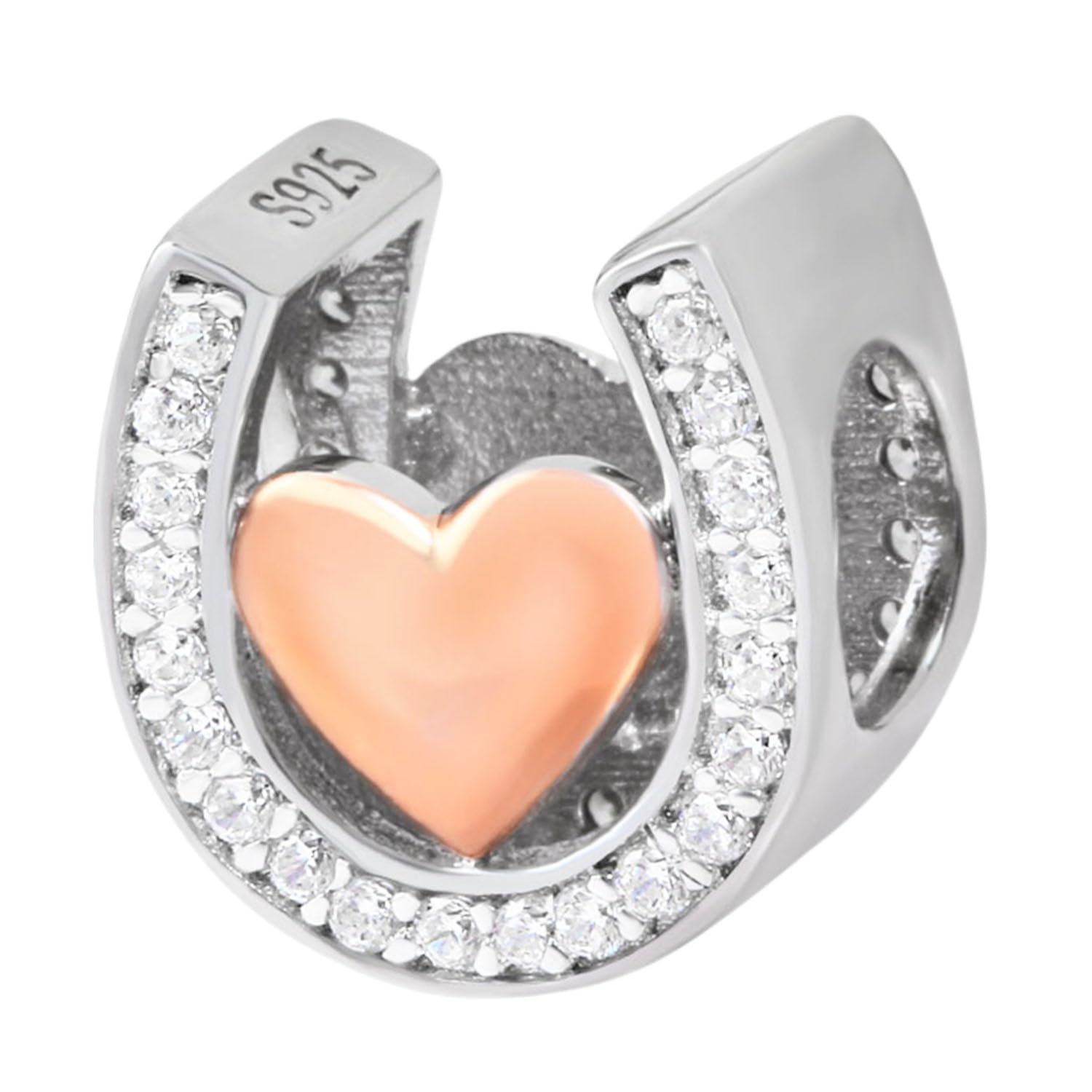 Rose Gold Horseshoe Charms 925 Sterling Silver Love Charms Clear Stone Star Charm Anniversary Charm for Pandora Charm Bracelet