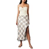 Forever 21 Womens Plaid Lace-Trim Maxi Skirt