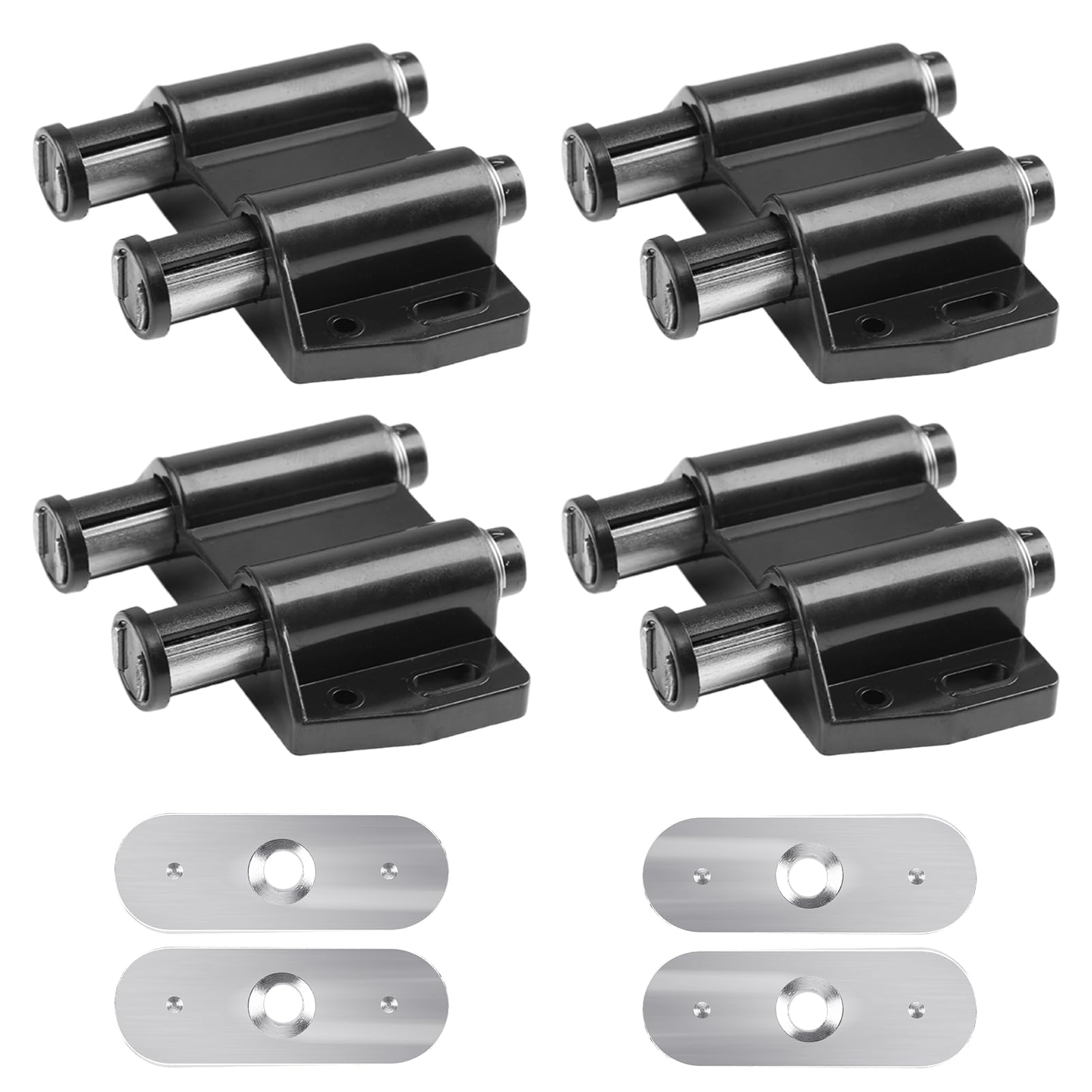 Push to Open Door Catches for Cabinet Magnetic Door Catch Black Double Magnetic Pressure Touch Release Catches Latch for Open and Close The Door with a Single Push Including Fixing Screw (4 Pack)
