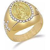 JAJAFOOK Men's Gold Plating Cubic Zirconia Our Lady of Guadalupe Virgin Mary Ring Religious Ring Size 7-13 (Golden, 7)