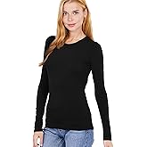 Women's Basic Solid Lightweight Soft Cotton Long Sleeve Crew Neck & V Neck Slim Top Shirts Plus (S-2XL)